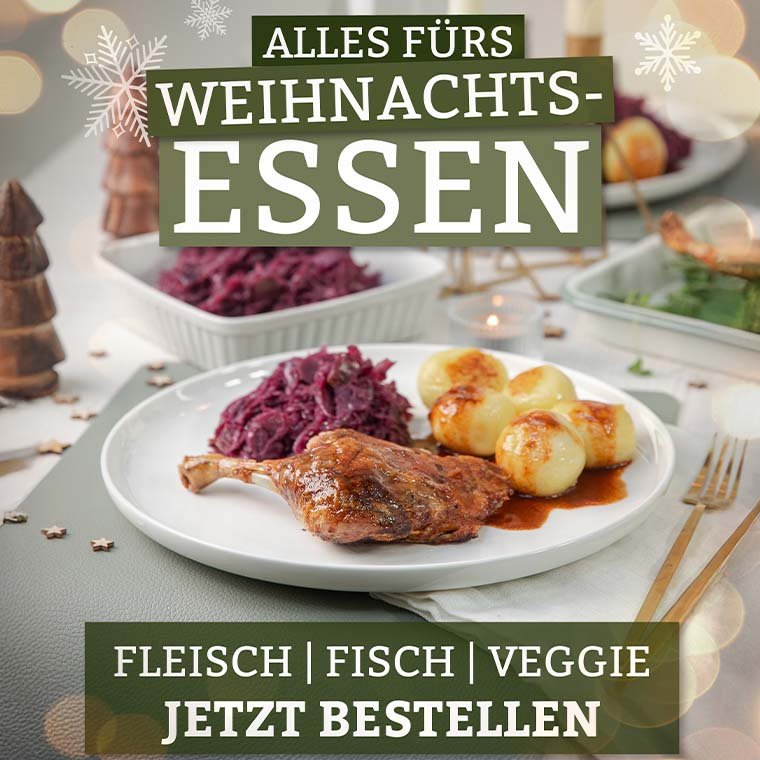 Grafik: Alles fürs Weihnachtsessen - Bio-Fleisch, Bio-Fisch und Veganes für Weihnachten jetzt online bestellen