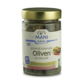 Grüne u Kalamata Oliven mit Chili u Kräutern